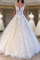 Elegant Long A-Line Appliques Lace Tulle Sweetheart Backless Wedding Dress