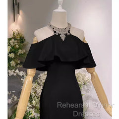 Elegant Mermaid Black Long Semi Formal Prom Dresses Formal Evening Dress