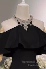 Elegant Mermaid Black Long Semi Formal Prom Dresses Formal Evening Dress