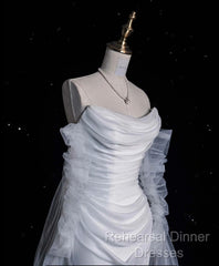 Elegant Mermaid Off The Shoulder White Wedding Dresses With Train Bridal Gowns