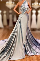 Elegant Mermaid One Shoulder Satin Long Evening Dress Evening Prom Dress