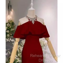 Elegant Mermaid Red Long Semi Formal Prom Dresses Formal Evening Dress