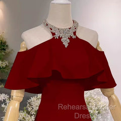 Elegant Mermaid Red Long Semi Formal Prom Dresses Formal Evening Dress