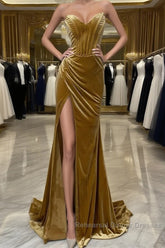 Elegant Mermaid Sweetheart Neck Velvet Long Semi Formal Prom Dress Strapless Formal Evening Gown