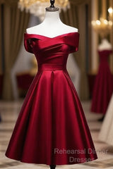Elegant Off Shoulder Satin Knee Length Bridesmaid Dresses