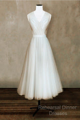 Elegant Pleated Tulle Midi Semi Formal Prom Party Dresses