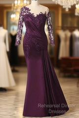 Elegant Plus Size Mermaid Long Sleeves Floor-Length Semi Formal Prom Dress With Lace Appliques