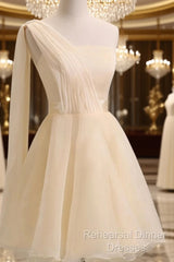 Elegant Short Tulle A-Line Dress,One Shoulder Homecoming Dress