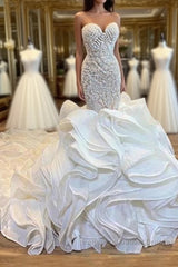 Elegant Sweetheart Lace Up Crystal Mermaid Wedding Dress