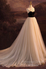 Elegant Tulle Long A-Line Semi Formal Prom Dress, Beautiful Evening Party Dress