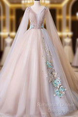 Elegant V-Neckline Champagne Tulle V-Neckline Semi Formal Prom Dress, Party Dress