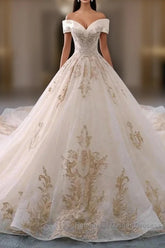 Embroidered Off-The-Shoulder Wedding Dress