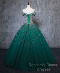 Emerald Green Sequin Semi Formal Prom Dresses Beaded Quinceanera Dresses, Sweet 16 Dresses