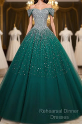 Emerald Green Sequin Semi Formal Prom Dresses Beaded Quinceanera Dresses, Sweet 16 Dresses