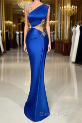 Fabulous Long Satin Column Mermaid Evening Evening Prom Dress With Beading