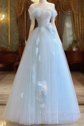 Fairy A Line Blue Floral Semi Formal Prom Dresses Evening Dress