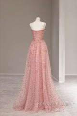 Fairy A Line Sweetheart Pink Long Tulle Semi Formal Prom Dresses 22Th Birthday Outfit