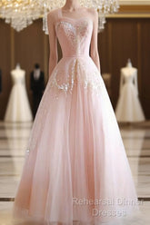 Fairy Ball Gown One Shoulder Pink Lace Semi Formal Prom Dresses Ankel Length Evening Dress
