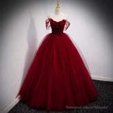 Fairytale Tulle Burgundy Sweet 16th Dress Ball Gown for Prom,Princess Formal Dresses