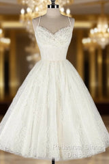 Fashion A Line Lace Semi Formal Prom Dress, Short Straps Homecoming Dress