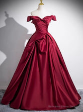 Fashion Burgundy Satin Pleats Prom Dress