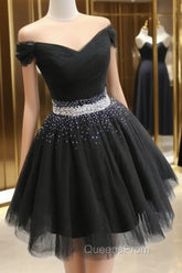 Fashionable Black Short Beaded Party Dress, Black Evening Prom Dress