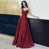 Burgundy satin long prom dress, evening dress