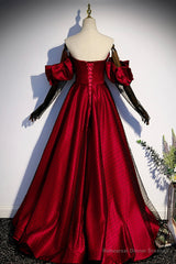 Burgundy Satin Tulle Long Prom Dress Evening Dress
