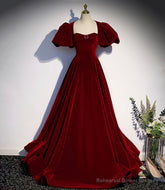 Burgundy Velvet Long Prom Dress Evening Dress
