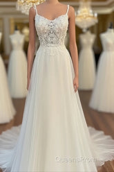 Floral Lace Scoop Neck Floor-Length Wedding Dress