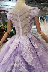 Glam Light Purple Tulle With Lace Applique Sweet 16 Dress, Light Purple Semi Formal Prom Dress