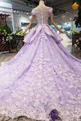Glam Light Purple Tulle With Lace Applique Sweet 16 Dress, Light Purple Semi Formal Prom Dress