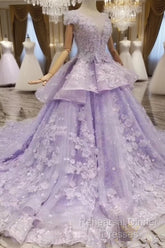 Glam Light Purple Tulle With Lace Applique Sweet 16 Dress, Light Purple Semi Formal Prom Dress