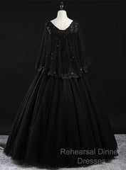 Glam Tulle With Lace Applique Ball Gown Sweet 16 Dress, Beaded Semi Formal Prom Dresses Evening Dress