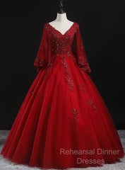 Glam Tulle With Lace Applique Ball Gown Sweet 16 Dress, Beaded Semi Formal Prom Dresses Evening Dress