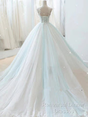 Glam White And Mint Green Tulle With Lace Party Dress, Straps Formal Dress Evening Dress