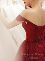 Glam Wine Red Sweetheart Tulle Shiny Long Semi Formal Prom Dress Party Dress, Wine Red Formal Dress