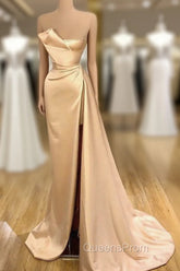 Glamorous Champagne Starpless Long Evening Prom Dress With Split Online