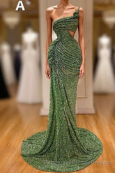 Glitter Off-the-Shoulder Slim Mermaid Semi Formal Prom Party GownsSleeveless Mermaid Evening Gowns