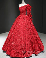 Glitter White Sequin Wedding Dresses One Shoulder Ball Gown Quinceanera Dress