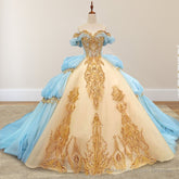 Gold Appliqued Double Colored Corset Back Quinceaera Dress