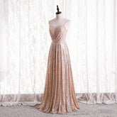 Gold Sequins Sweetheart Simple Spaghetti Straps Long Party Dress, Sequins Prom Dress Bridesmaid Dress