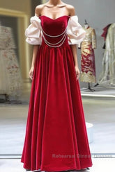 Gorgeous A Line Off The Shoulder Velvet Red Semi Formal Prom Dress