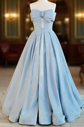 Gorgeous Balll Gown Sweetheart Blue Satin Long Evening Dress Semi Formal Prom Dresses