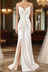 Gorgeous Beach Wedding Dresses Mermaid Sleeveless Evening Dresses V Neck Straps Split Ivory Bridal Gown With Court Train