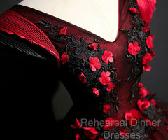 Gorgeous Black And Red Embroidery Quinceanera Dresses, Lace Applique Tulle Gowns