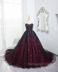 Gorgeous Black And Red Tulle Ball Gown Sweet 16 Dress With Cape, Long Semi Formal Prom Dress
