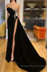 Gorgeous Black Split Front One Shoulder Semi Formal Prom Dresses With Beading