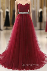 Gorgeous Burgundy Sweetheart Long Evening Prom Dress Tulle Crystal Evening Gown