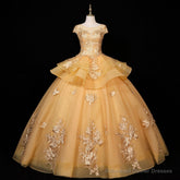 Gorgeous Champagne Ball Gown Sweet 16 Gown with Lace, Flowers Lace Formal Dresses